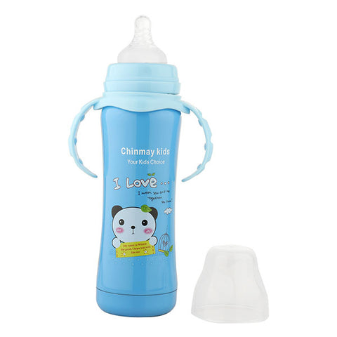 Chinmay Kids Multifunctional Stainless Steel Feeding Bottle With Bottle Cleaning Sponge Brush 180 ml Blue & Green