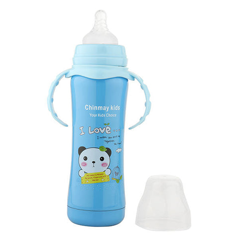 Chinmay Kids Multifunctional Stainless Steel Feeding Bottle With Bottle Cleaning Sponge Brush - 180 ml (Blue & Yellow)
