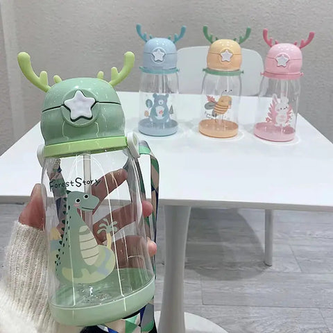 Chinmay Kids Cartoon Design Straw Plastic Sipper Water Bottle for Kids & Toddlers (600ML)