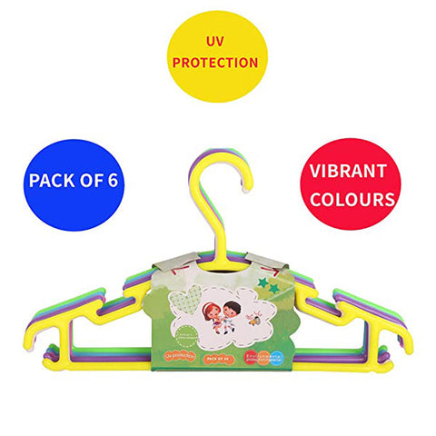 Chinmay Kids Non-Slip Multi Color Tubular Children's Hangers for Kids Baby Infant Toddler with Plastic Hanger Straps (Set of 6)