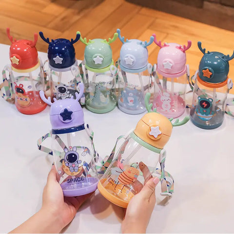 Chinmay Kids Cartoon Design Straw Plastic Sipper Water Bottle for Kids & Toddlers (600ML)