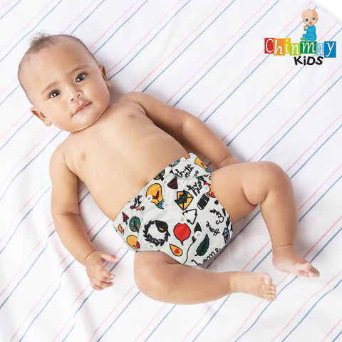 Chinmay Kids Cloth Diaper- Cute Prints, Freesize, Reusable, Washable, Adjustable Snap Buttons Cloth Diaper For Babies (0-36 Months Newborn) With Wet-Free Insert Pads/ Leak Proof & Dry Feel