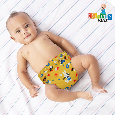 Chinmay Kids Cloth Diaper- Cute Prints, Freesize, Reusable, Washable, Adjustable Snap Buttons Cloth Diaper For Babies (0-36 Months Newborn) With Wet-Free Insert Pads/ Leak Proof & Dry Feel