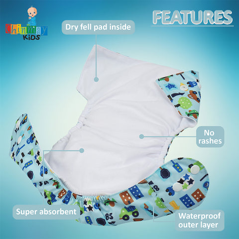 Chinmay Kids Cloth Diaper- Cute Prints, Freesize, Reusable, Washable, Adjustable Snap Buttons Cloth Diaper For Babies (0-36 Months Newborn) With Wet-Free Insert Pads/ Leak Proof & Dry Feel