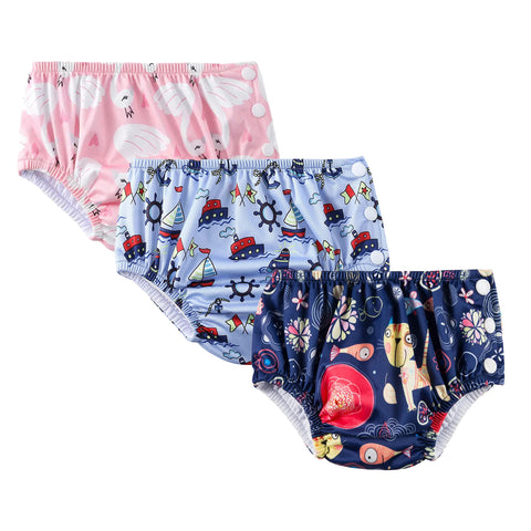 Chinmay Kids Waterproof Swim Diapers - Leakproof & Adjustable for Boys & Girls | Pack of 3 Fun Designs