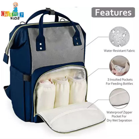 Chinmay Kids Baby Diaper Backpack for New Born Baby Mother/Mom Stylish Polyester Organizer Bag Navi Blue Grey