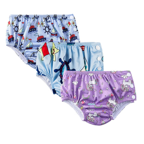 Chinmay Kids Waterproof Swim Diapers - Leakproof & Adjustable for Boys & Girls | Pack of 3 Fun Designs