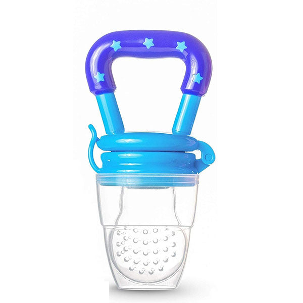 Chinmay Kids Baby Soother BPA-Free Silicone Food Nibbler for Fruit and Veggie with Rattle Handle (Multicolour, 0-24 Months) (Pack of 1) (Blue Soother)