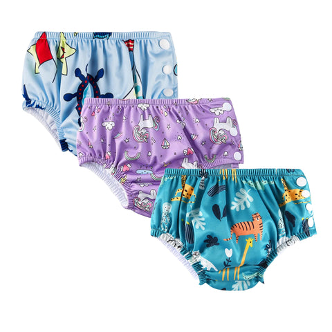 Chinmay Kids Waterproof Swim Diapers - Leakproof & Adjustable for Boys & Girls | Pack of 3 Fun Designs