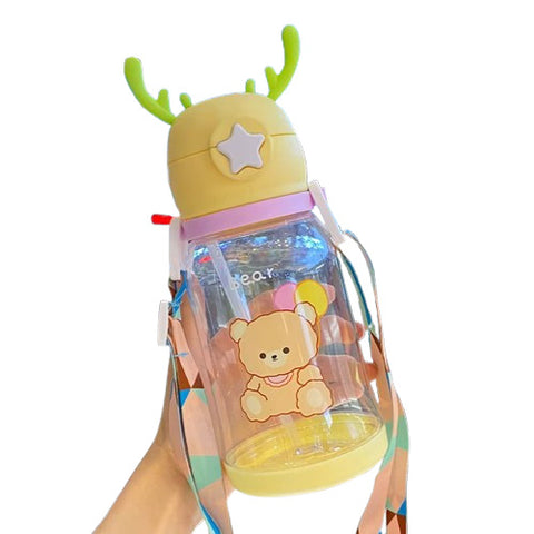 Chinmay Kids Cartoon Design Straw Plastic Sipper Water Bottle for Kids & Toddlers (600ML)