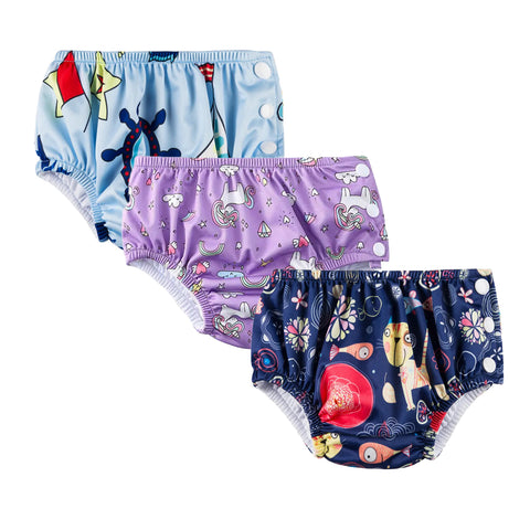 Chinmay Kids Waterproof Swim Diapers - Leakproof & Adjustable for Boys & Girls | Pack of 3 Fun Designs