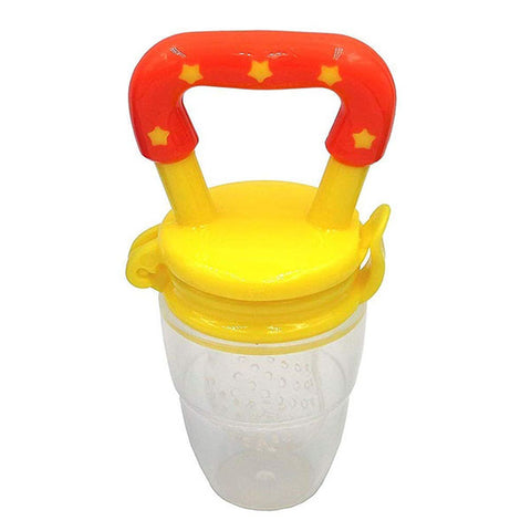 Chinmay Kids Baby Soother BPA-Free Silicone Food Nibbler for Fruit and Veggie with Rattle Handle (Multicolour, 0-24 Months) (Pack of 1) (Yellow Soother)