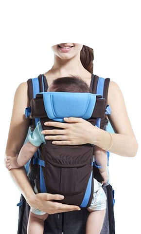 Chinmay Kids 4-in-1 Adjustable Baby Carrier Cum Kangaroo Bag/Baby Carry Sling/Back/Front Carrier for Baby with Safety Belt and Buckle Straps (Black & Sky Blue)