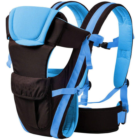 Chinmay Kids 4-in-1 Adjustable Baby Carrier Cum Kangaroo Bag/Baby Carry Sling/Back/Front Carrier for Baby with Safety Belt and Buckle Straps (Black & Sky Blue)